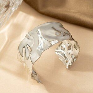 silver tone textured cuff bangle chic classic trending